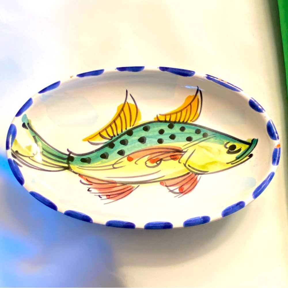 Vietri Italy Fish Oval Hand Painted Plate Platter Wall Hanging